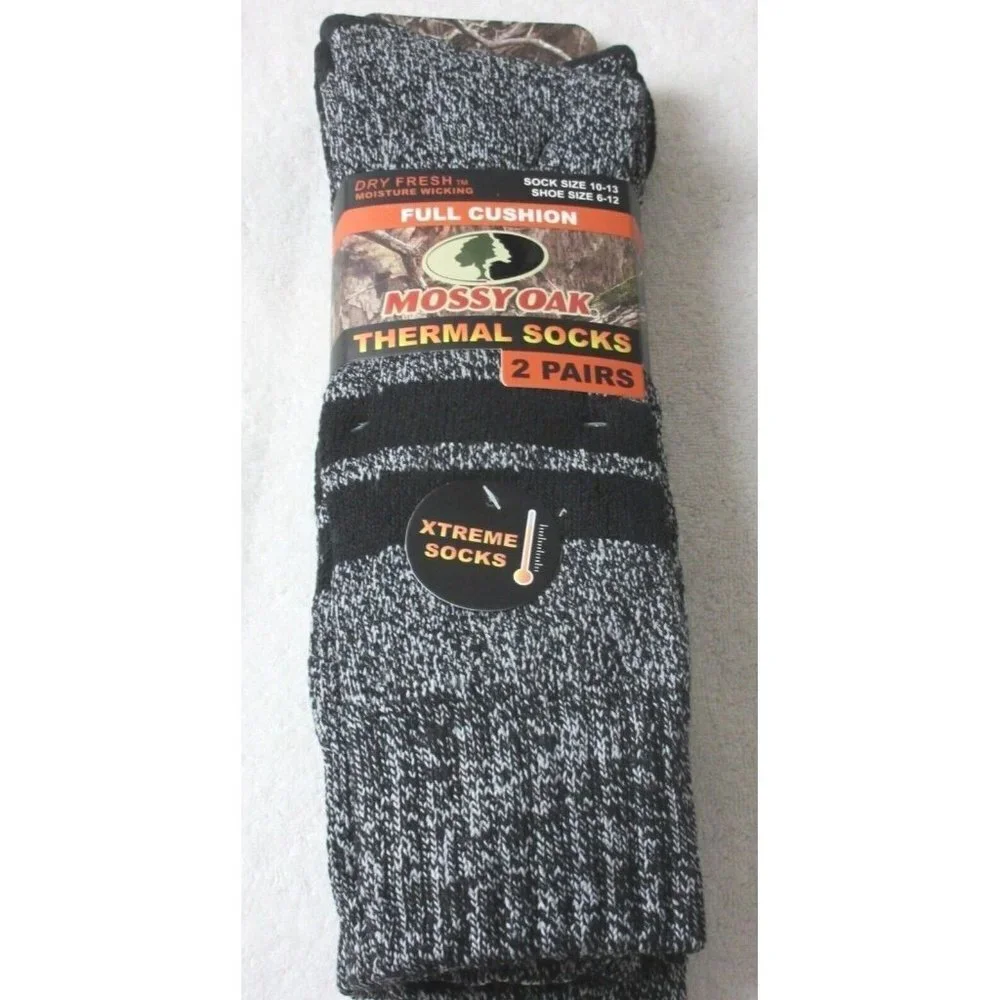 COPY - Mossy Oak Men's 2 Pack Thermal Full Cushion Boot Socks Black Gray Size 6…